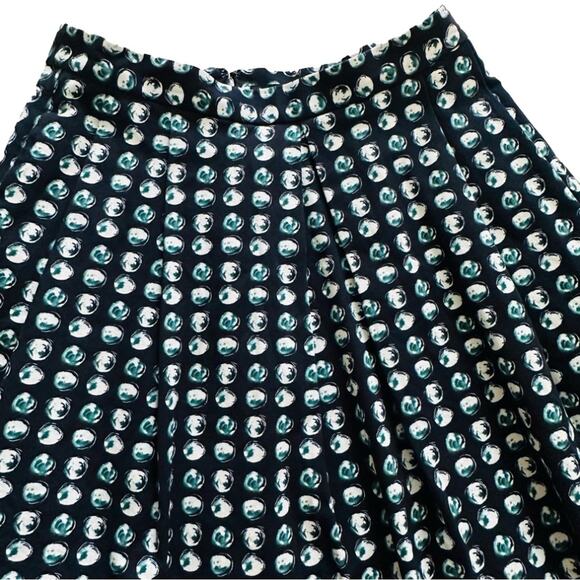 Banana Republic Skirt Navy Blue Green White Circle Print Pleated Pockets Size 6 - Picture 3 of 12